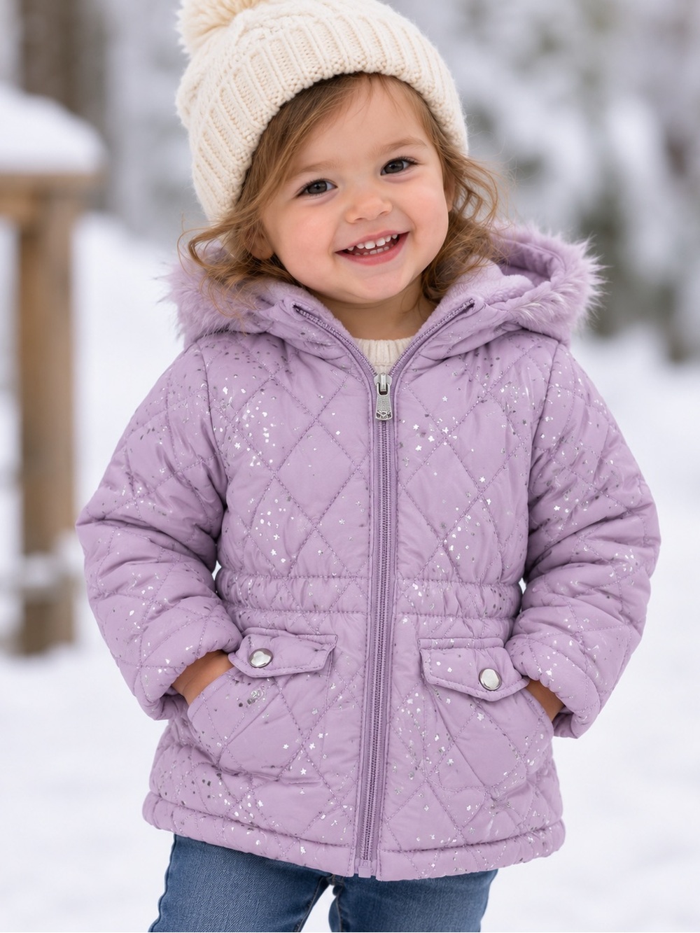 Kensie Girl Lavender Sparkle Quilted Winter Coat 18M